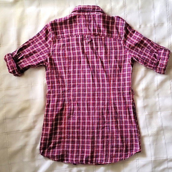 Red Plaid Shirt Dress - Picture 2 of 10